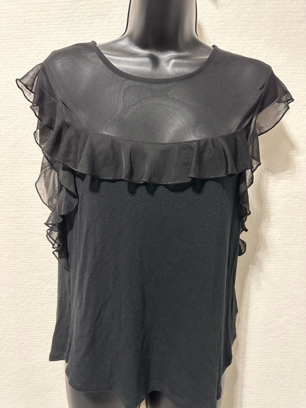 Express Black Sheer Ruffle Yoke Blouse